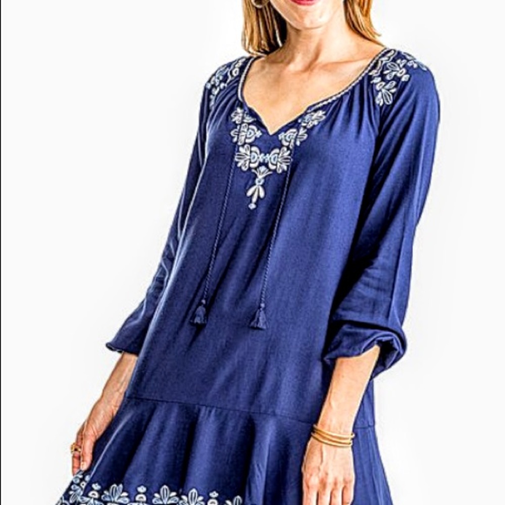 Blue Night Embroidery Lydia Shift Dress  Women